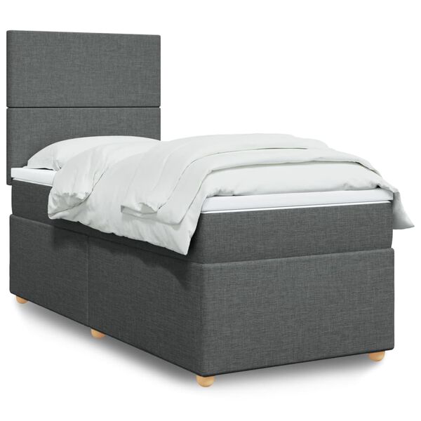 vidaXL Cama box spring con colch&oacute;n tela gris oscuro 90x200 cm