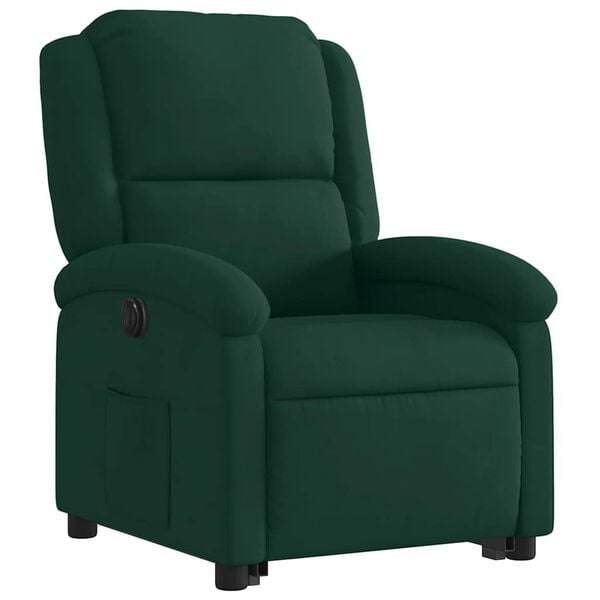 vidaXL Sill&oacute;n el&eacute;ctrico reclinable elevable de terciopelo verde oscuro