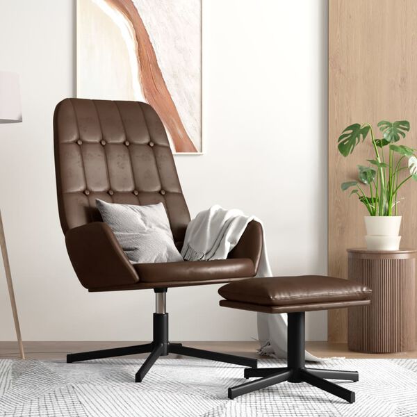 vidaXL Sillón de relax con reposapiés cuero artificial marrón brillo