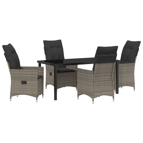 vidaXL Conjunto de Comedor de Jard&iacute;n con coj&iacute;n 5 pcs Gris Polirat&aacute;n