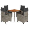 vidaXL Set comedor de jard&iacute;n 5 piezas con cojines rat&aacute;n sint&eacute;tico gris