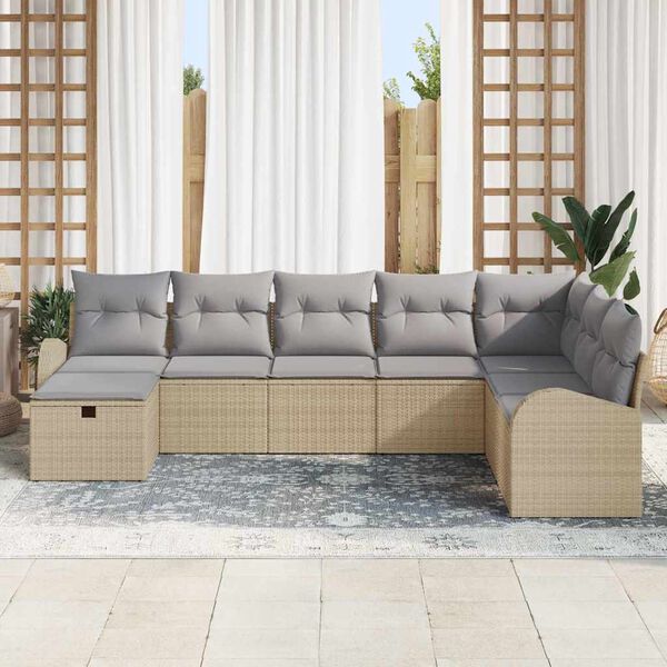vidaXL Conjunto de sof&aacute; de jard&iacute;n con coj&iacute;n 8 pcs Beige Polirat&aacute;n