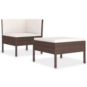 vidaXL Set de muebles de jard&iacute;n 2 piezas con cojines rat&aacute;n PE marr&oacute;n