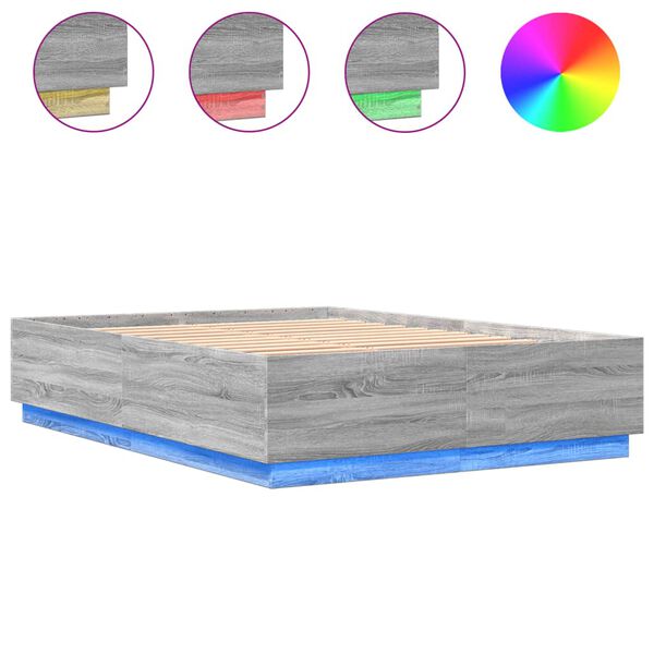 vidaXL Estructura cama con luces LED madera gris Sonoma 120x200 cm