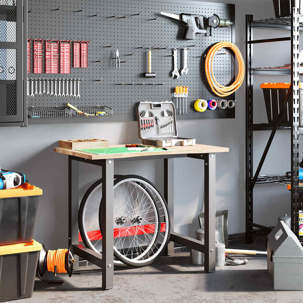 vidaXL Banco de trabajo madera maciza de roble 100x60x81,5 cm