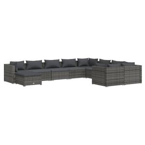 vidaXL Set de muebles de jard&iacute;n 10 pzas y cojines rat&aacute;n sint&eacute;tico gris