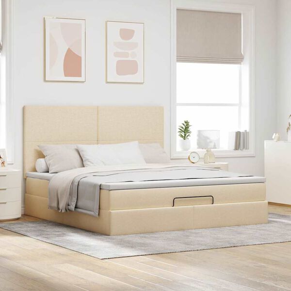 vidaXL Estructura de cama otomana con colch&oacute;n tela crema 180x200cm