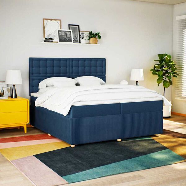 vidaXL Cama box spring con colch&oacute;n tela azul 200x200 cm