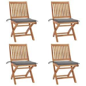 vidaXL Sillas plegables con cojines, 4 unidades, madera maciza de teca.