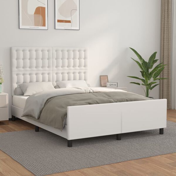 vidaXL Estructura de cama sin colch&oacute;n cuero sint&eacute;tico blanco 140x200cm