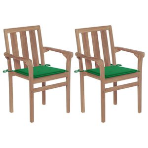 vidaXL Sillas de jard&iacute;n 2 unidades con cojines verde madera de teca