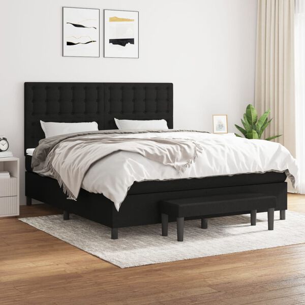 vidaXL Cama box spring con colch&oacute;n tela negro 160x200 cm