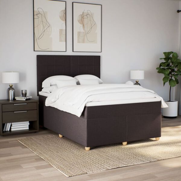 vidaXL Cama box spring con colch&oacute;n tela marr&oacute;n oscuro 140x190 cm