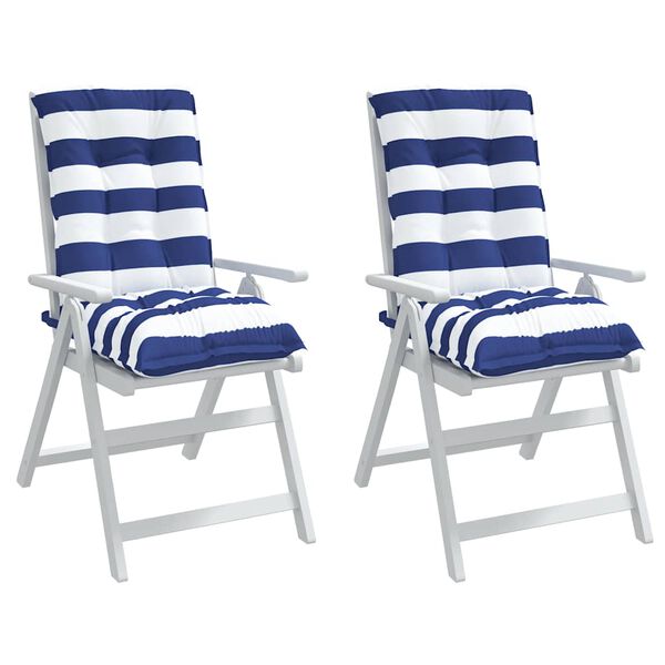 vidaXL Cojines silla respaldo bajo 2 uds tela Oxford rayas azul blanco
