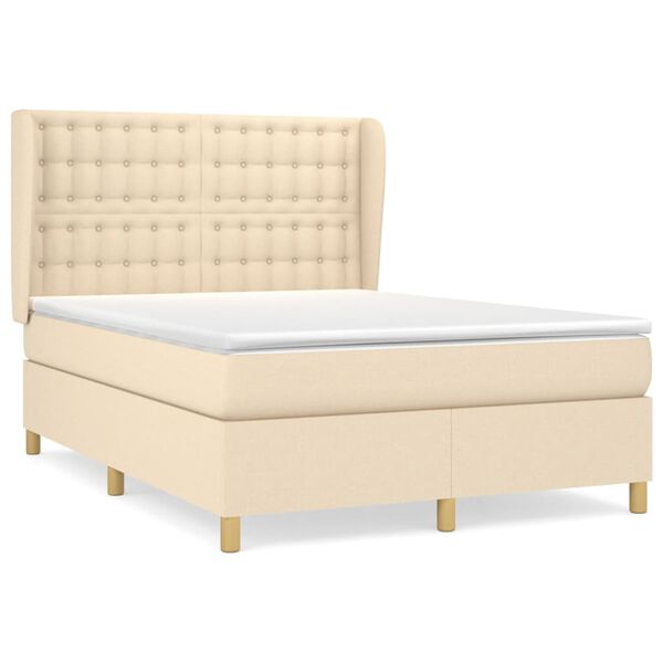 vidaXL Cama box spring con colch&oacute;n tela color crema 140x190 cm