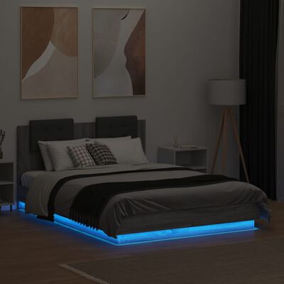 vidaXL Estructura cama con cabecero luces LED gris Sonoma 120x190 cm
