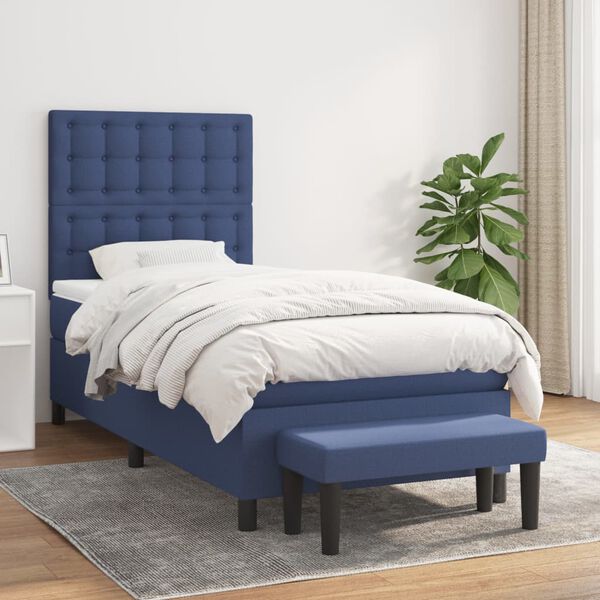 vidaXL Cama box spring con colch&oacute;n tela azul 100x200 cm