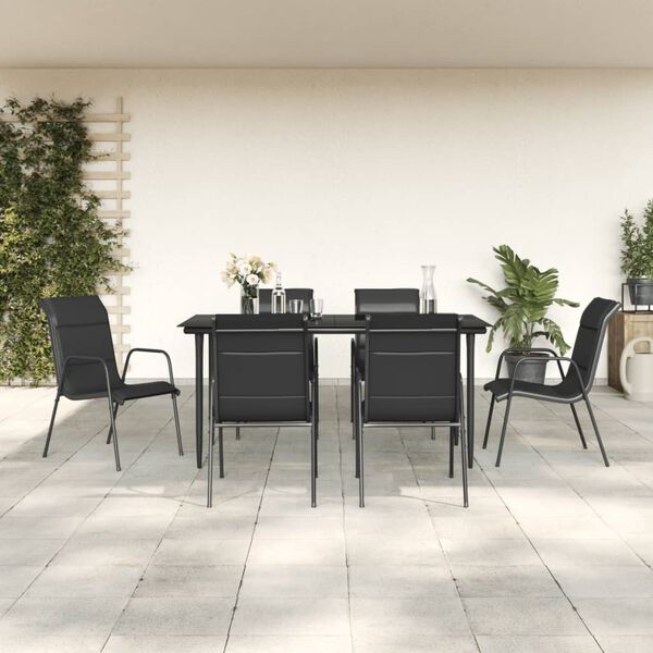 vidaXL Juego de comedor para jard&iacute;n 7 piezas acero y textilene negro