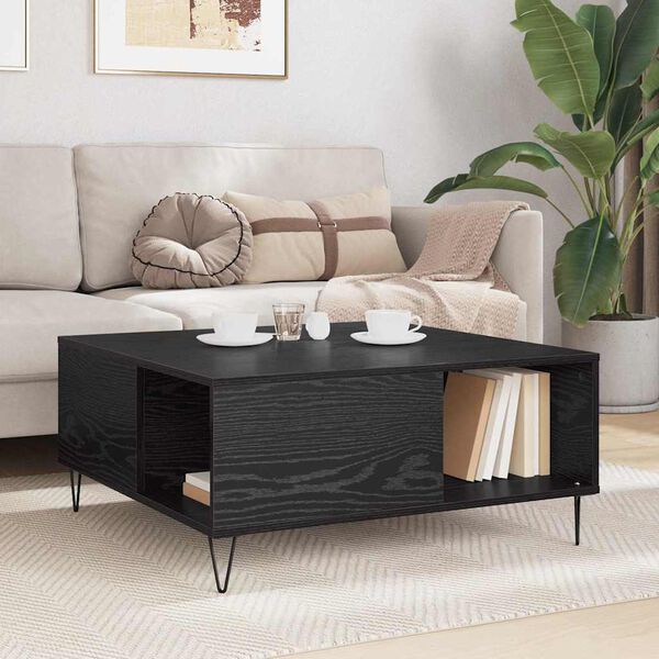 vidaXL Mesa de Café Roble Negro 80 x 80 x 36,5 cm Madera de ingeniería