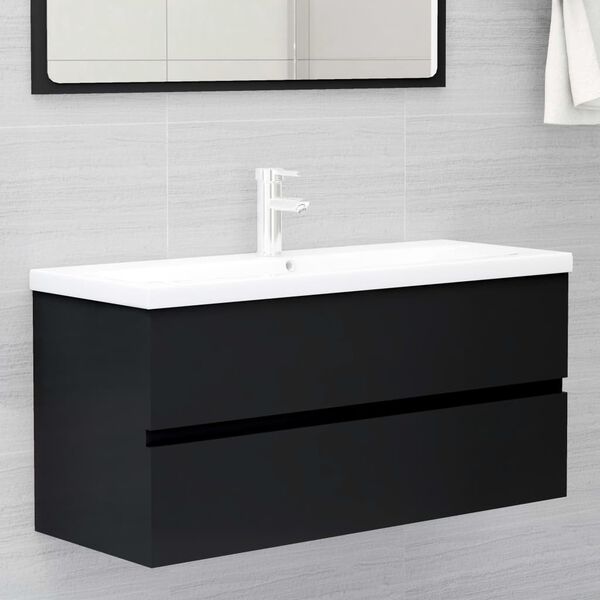 vidaXL Mueble con lavabo madera de ingenier&iacute;a negro