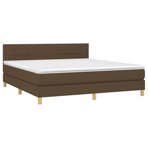 vidaXL Cama box spring con colch&oacute;n LED tela marr&oacute;n oscuro 160x200 cm
