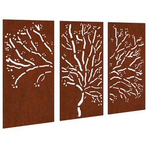 vidaXL Adorno pared jard&iacute;n 3 pzas acero corten dise&ntilde;o &aacute;rbol 105x55 cm