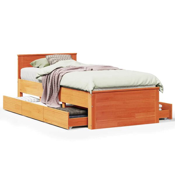vidaXL Cama sin colch&oacute;n y cabecero madera maciza pino marr&oacute;n 90x190 cm