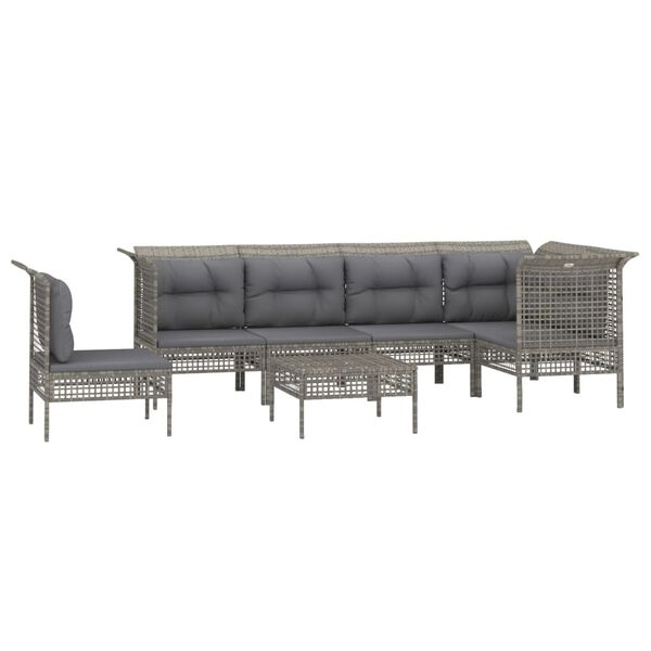 vidaXL Set de muebles de jardín 7 pzas y cojines ratán sintético gris