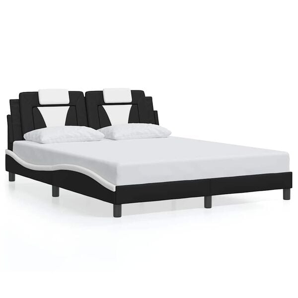 vidaXL Estructura de cama Viana sin colch&oacute;n cuero sint&eacute;tico negro blanco 160x200cm