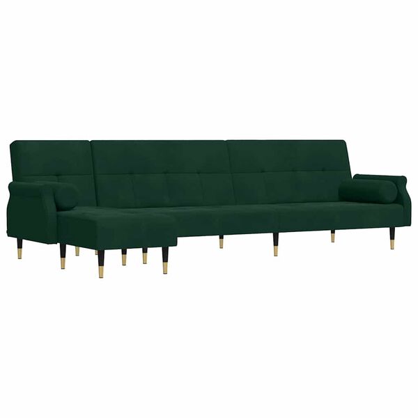 vidaXL Sof&aacute; cama en forma de L terciopelo verde oscuro 271x140x70 cm