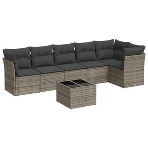 vidaXL Set de sof&aacute;s de jard&iacute;n 7 piezas con cojines rat&aacute;n PE gris