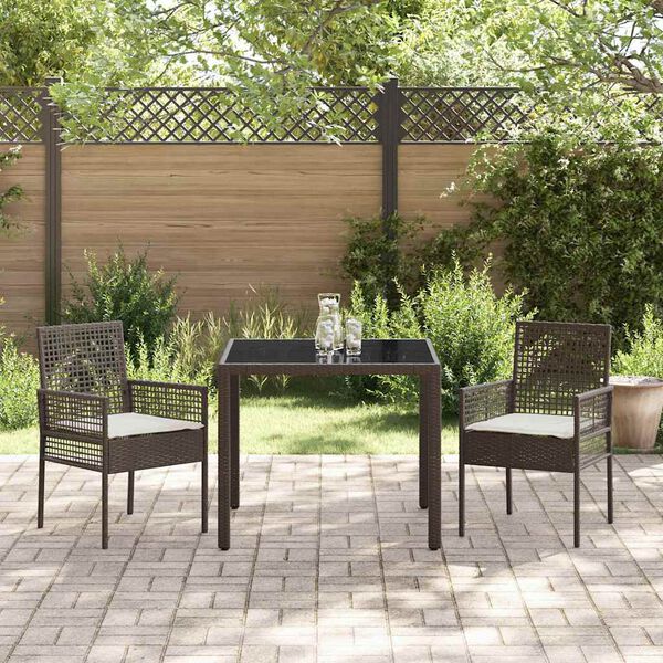 vidaXL Conjunto de Comedor de Jard&iacute;n 3 pcs Marr&oacute;n rat&aacute;n sint&eacute;tico