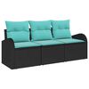 vidaXL Conjunto de sof&aacute; de jard&iacute;n 3 pcs Negro y turquesa Polirat&aacute;n
