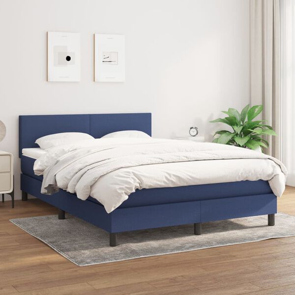 vidaXL Cama box spring con colch&oacute;n tela azul 140x190 cm