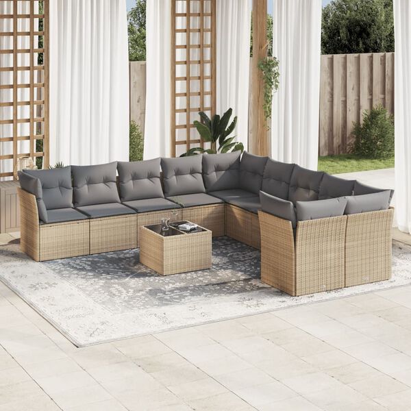 vidaXL Set de sof&aacute;s de jard&iacute;n 11pzas con cojines rat&aacute;n sint&eacute;tico beige