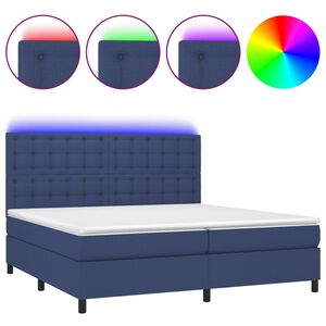 vidaXL Cama box spring colch&oacute;n y luces LED tela azul 200x200 cm
