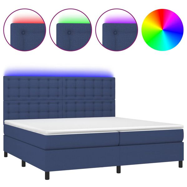 vidaXL Cama box spring colchón y luces LED tela azul 200x200 cm