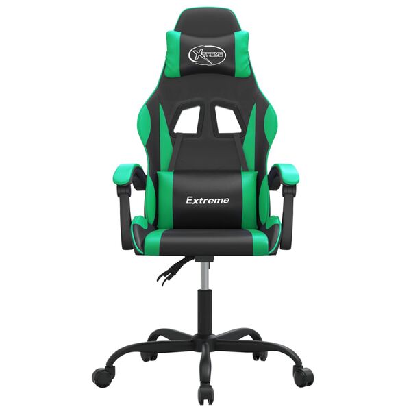 vidaXL Silla gaming giratoria cuero sintético negro y verde