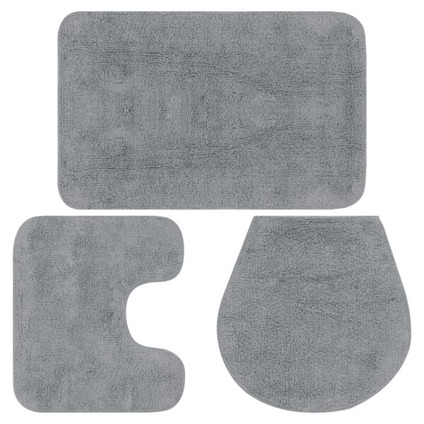 vidaXL Conjunto de alfombrillas de ba&ntilde;o de tela 3 piezas gris