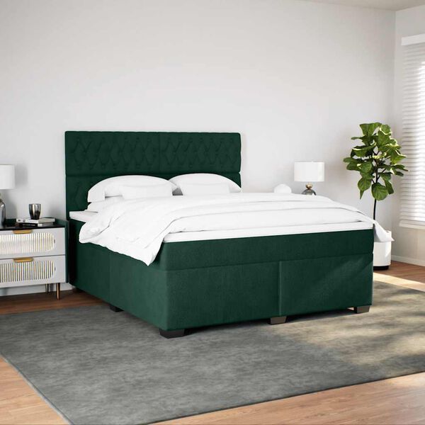 vidaXL Cama box spring con colch&oacute;n terciopelo verde oscuro 180x200 cm