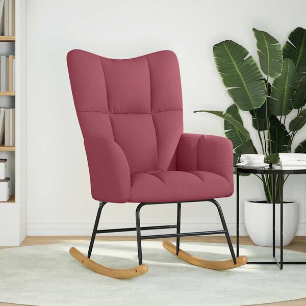 vidaXL Silla mecedora de tela rojo vino tinto