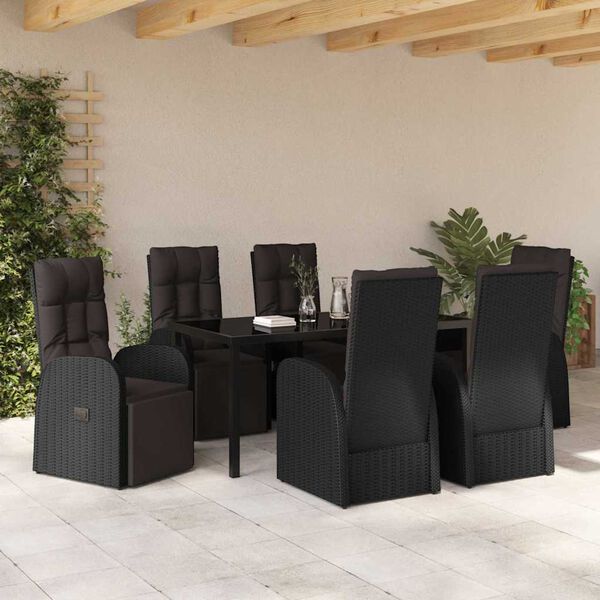 vidaXL Conjunto de Comedor de Jard&iacute;n 7 pcs Negro rat&aacute;n sint&eacute;tico