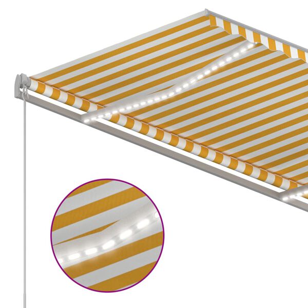 vidaXL Toldo autom&aacute;tico LED sensor de viento amarillo y blanco 3x2,5 m