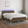 vidaXL Cama box spring colch&oacute;n luces LED tela marr&oacute;n oscuro 140x190 cm