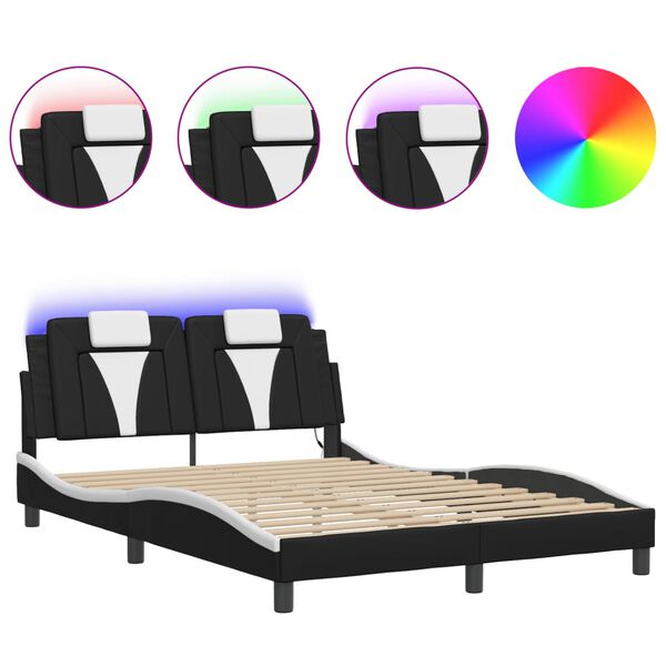 vidaXL Estructura de cama Viana con LED sin colchón negro blanco 120x200 cm