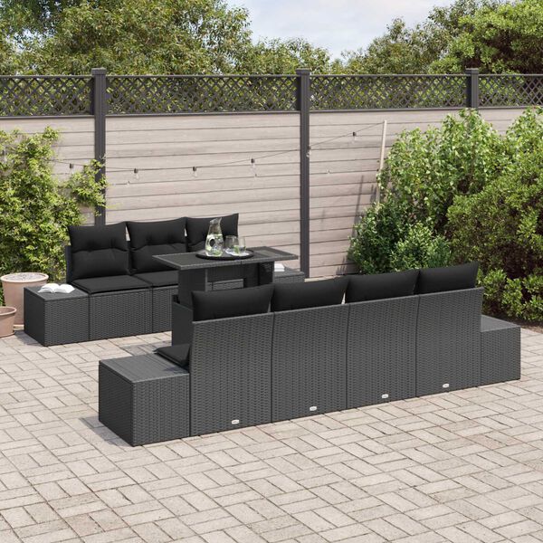 vidaXL Conjunto de sof&aacute; de jard&iacute;n con coj&iacute;n 8 pcs Negro