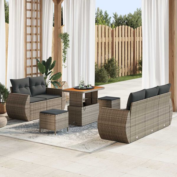 vidaXL Conjunto de sof&aacute; de jard&iacute;n con coj&iacute;n 8 pcs Gris rat&aacute;n sint&eacute;tico