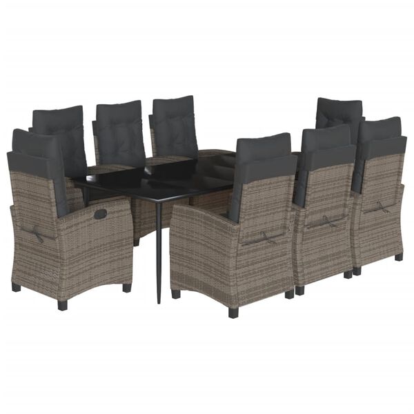 vidaXL Set comedor jard&iacute;n 9 pzas y cojines rat&aacute;n sint&eacute;tico gris