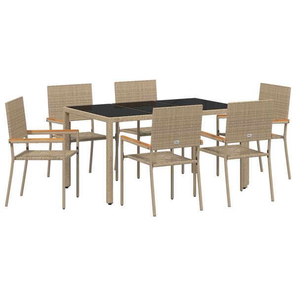vidaXL Conjunto de Comedor de Jardín 7 pcs Beige ratán sintético