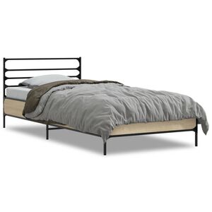 vidaXL Estructura cama madera ingenier&iacute;a metal roble Sonoma 90x200 cm